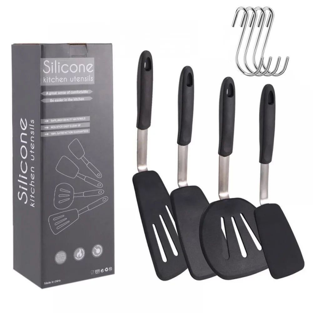 4PCS Silicone Spatulas for Nonstick Cookware, Heat Resistant Extra Large and Wide Flexible Spatulas Rubber Turners, Kitchen Cooking Utensils Set for Pancake, Eggs, Fish