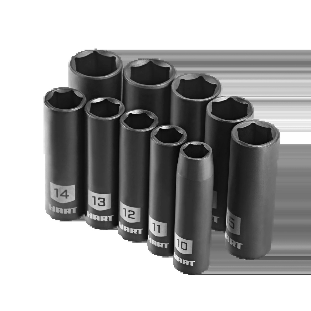 HART 10-Piece 3/8-Inch Drive Metric Impact Socket Set, Chrome Vanadium Material with Storage Case, New Condition