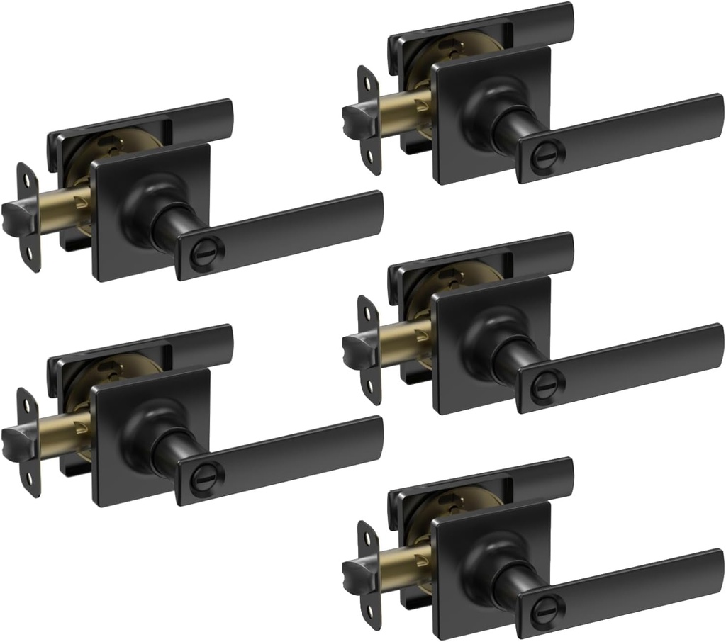 Matte Black Door Handle Privacy Door Knob Bedroom Door Lock and Bathroom Door Levers Door Handle Knobs,(5Pack)