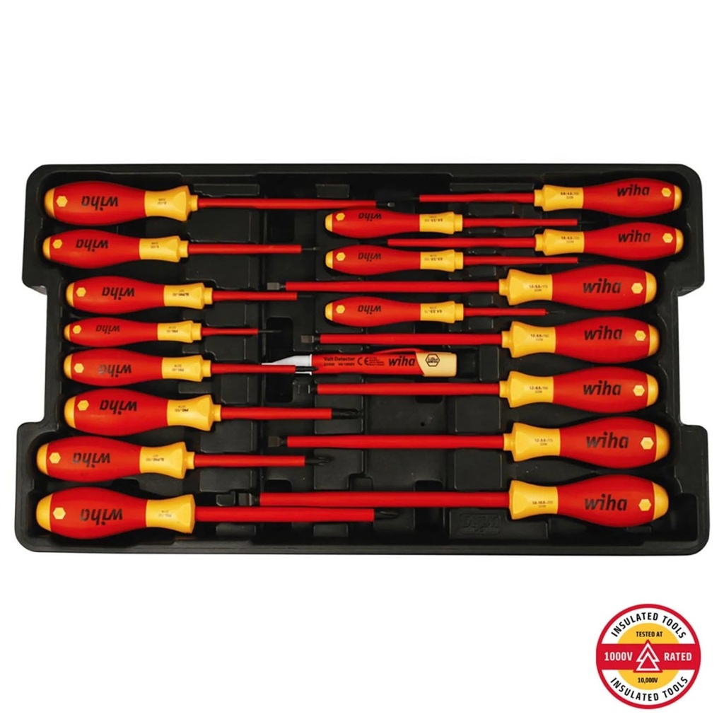 Wiha 32095 Slotted and Phillips Insulated Screwdriver Set, 1000 Volt, 19 Piece