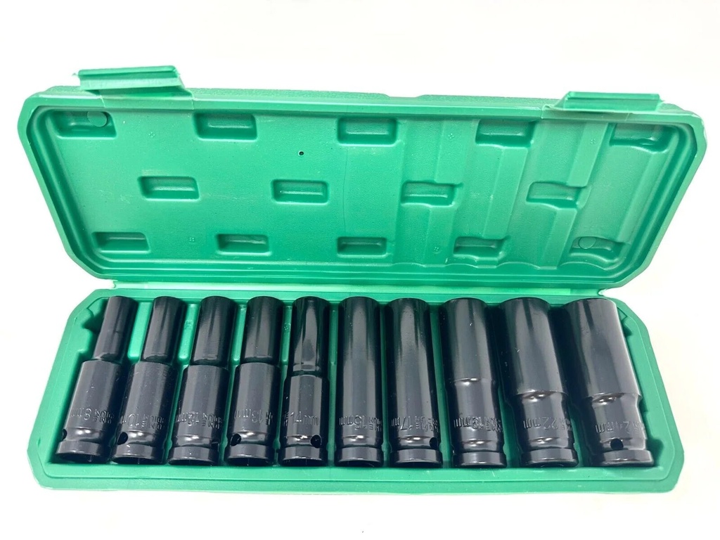 Eland 1/2 Inch Deep Drive Hex Impact Socket 10 Pcs Metric 5/16–15/16 Inch Set CR-V Box