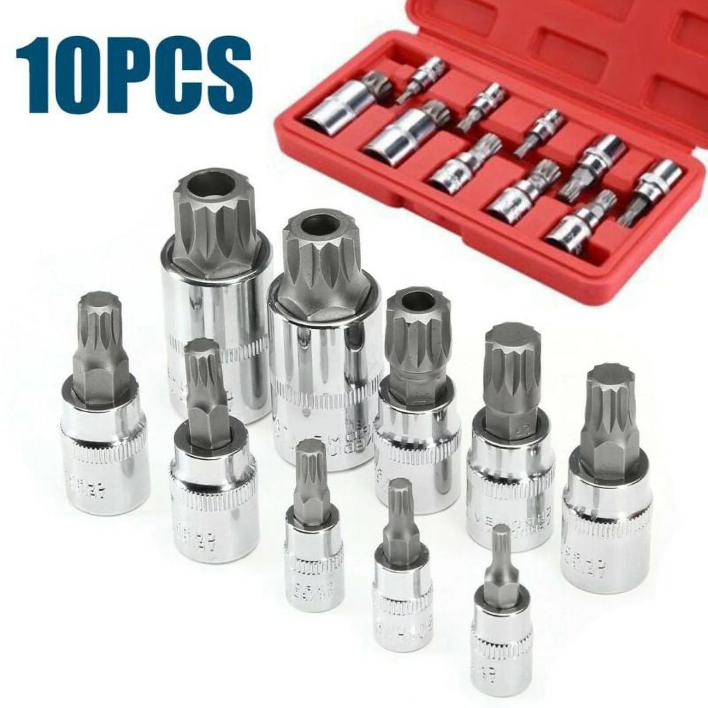 10Pcs Xzn 12 Point Mm Triple Square Spline Bit Socket Steel 4-18Mm Tool Set