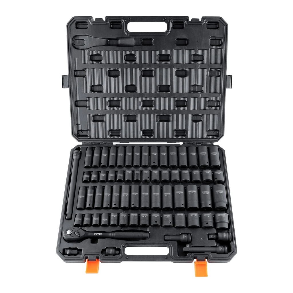 SKYSHALO Impact Socket Set 65-Piece 6 Point 1/2 Inch Drive Head Ratchet Tool Kit Box