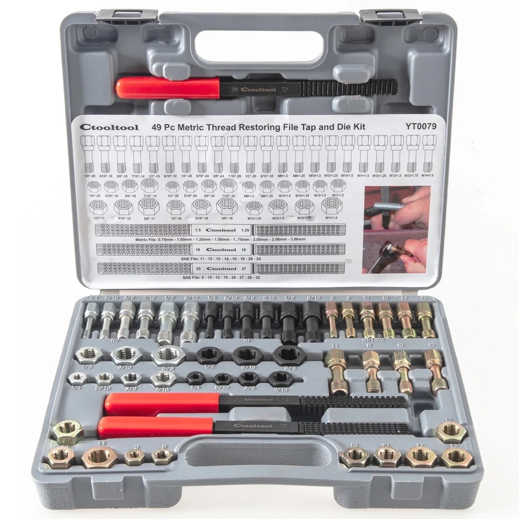 Ctooltool 49Pcs Thread Chaser Set, SAE and Metric Thread Restorer Kit, Rethreader Taps & Dies, Metric Sizes UNF and UNC