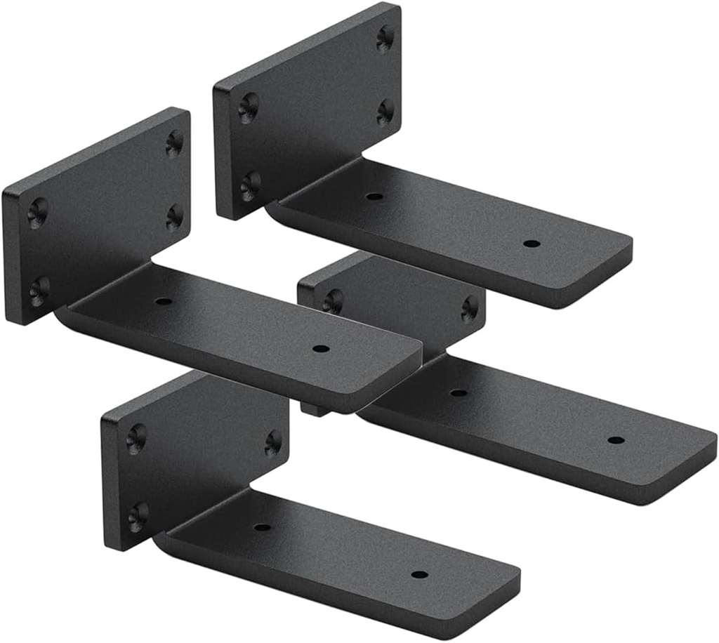 4 Pack Shelf Brackets 4 Inch Floating Shelf Bracket 1/5 Inch Thick Heavy Duty Hidden Shelf Brackets Iron Metal Brackets for Shelf Support with Screw Included