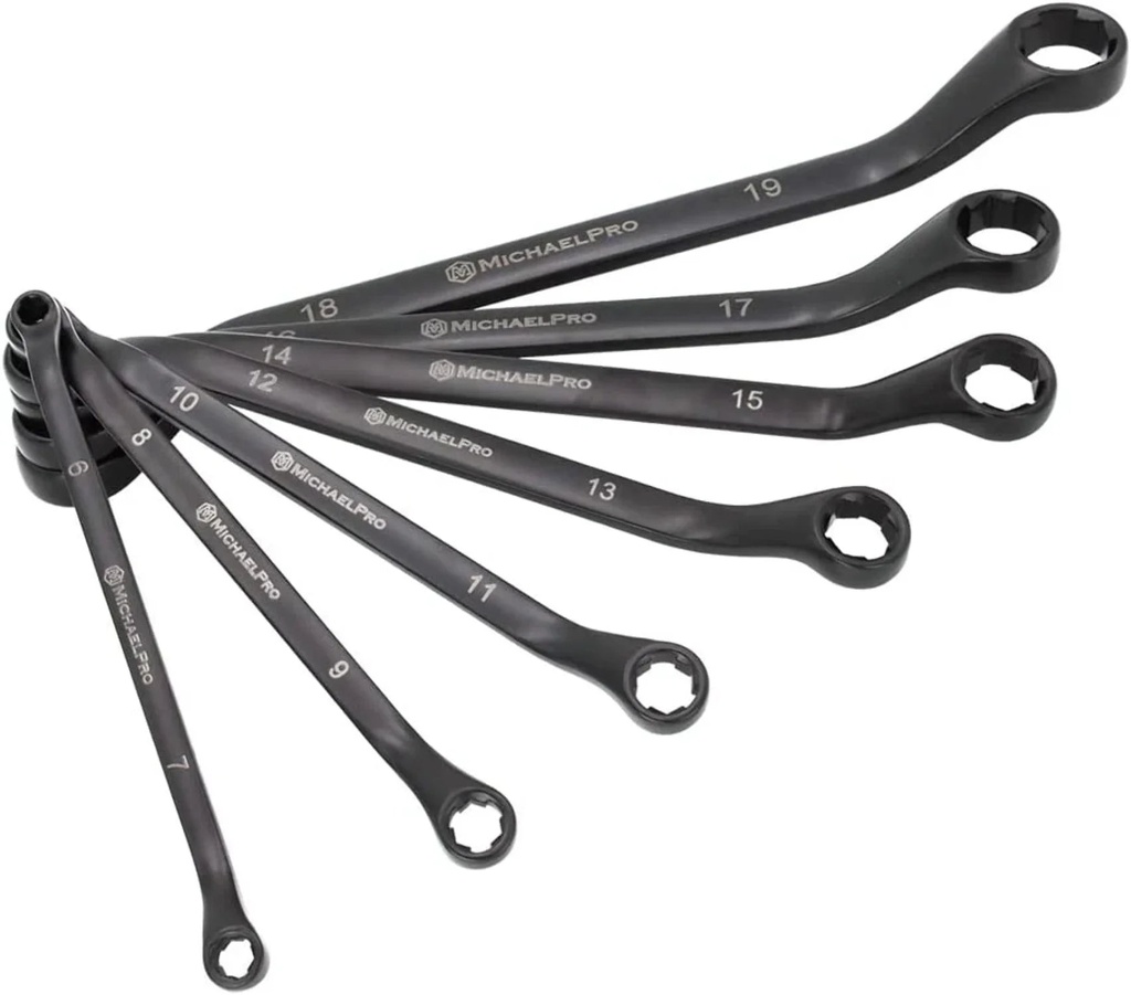 Michaelpro 7Pc Black Oxide Bolt Extractor Offset Wrench Set - Metric