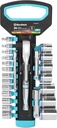 DURATECH 24-Piece 1/4", 3/8", 1/2" Drive Socket Set with 3 in 1 Ratchet Handle, 3 Extensions & 20 Sockets for Auto Repairing and Household, with Storage Rack, METRIC