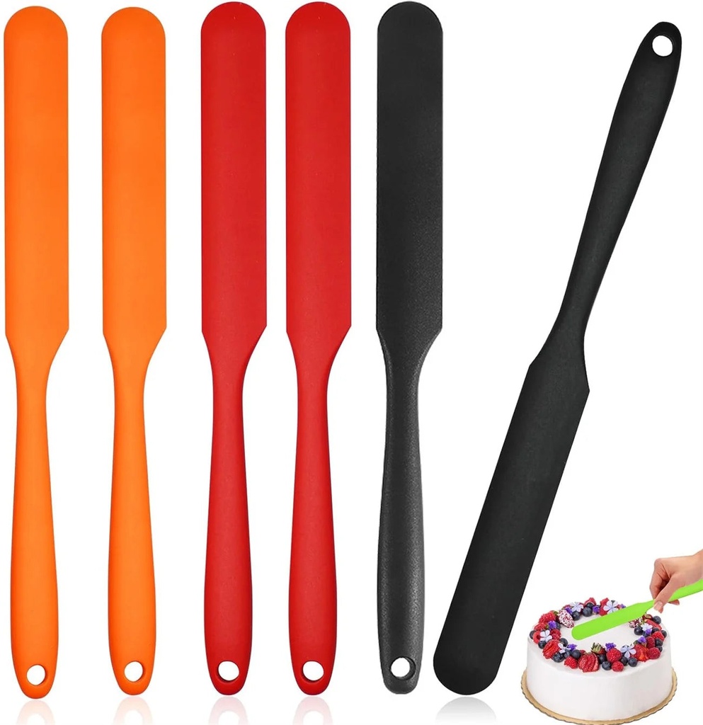 Cake Cream Spatulas,6 Pcs 9.5 in Silicone Jar Spatula,Heat Resistant Silicone Baking Scrapers,Flexible Non Stick Mixing Icing Butter Spatulas with Long Handle for Cooking Kitchen Baking Tool