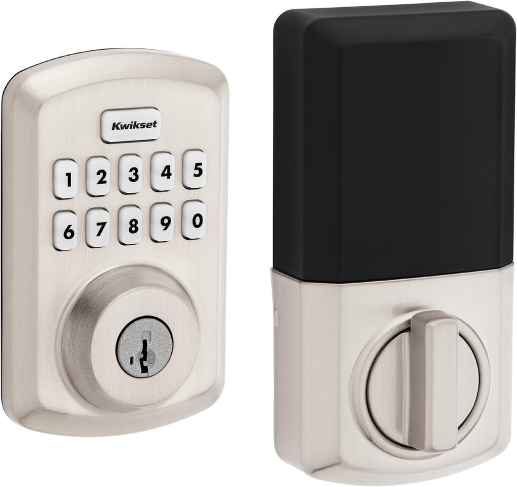 Kwikset Powerbolt 250 10-Button Keypad Satin Nickel Transitional Electronic Deadbolt Door Lock, Featuring Convenient Keyless Entry, Customizable User Codes and Auto Locking