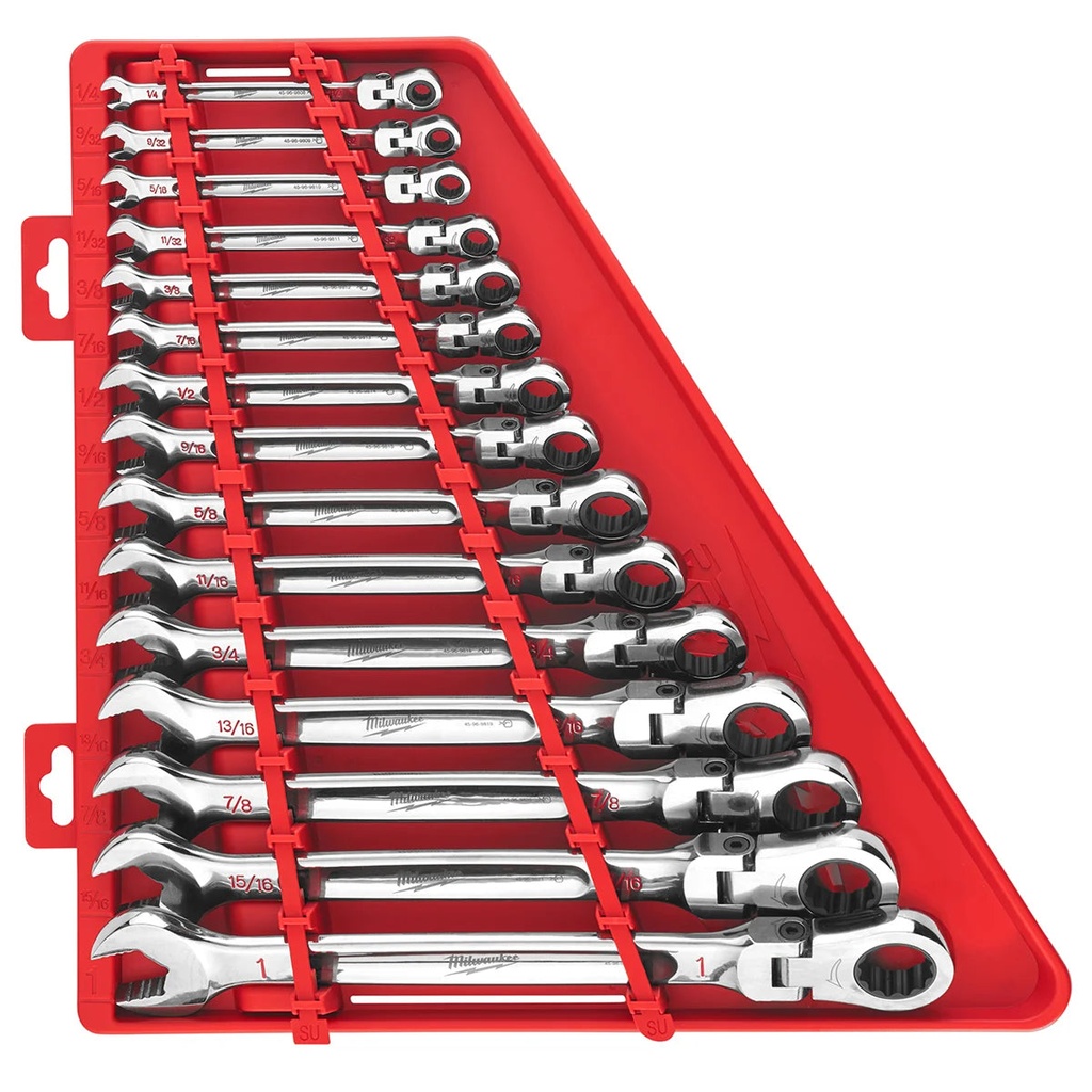 Milwaukee Tool 15Pc SAE Flex Head Ratcheting Combination Wrench Set