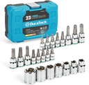 DURATECH 23-Piece Torx Bit Socket and External Torx Socket Set, 8 Star Sockets, 7 Female E-Torx Sockets, 8 Tamper Proof Torx Sockets with Storage Box, Premium S2 and CR-V Steel Made