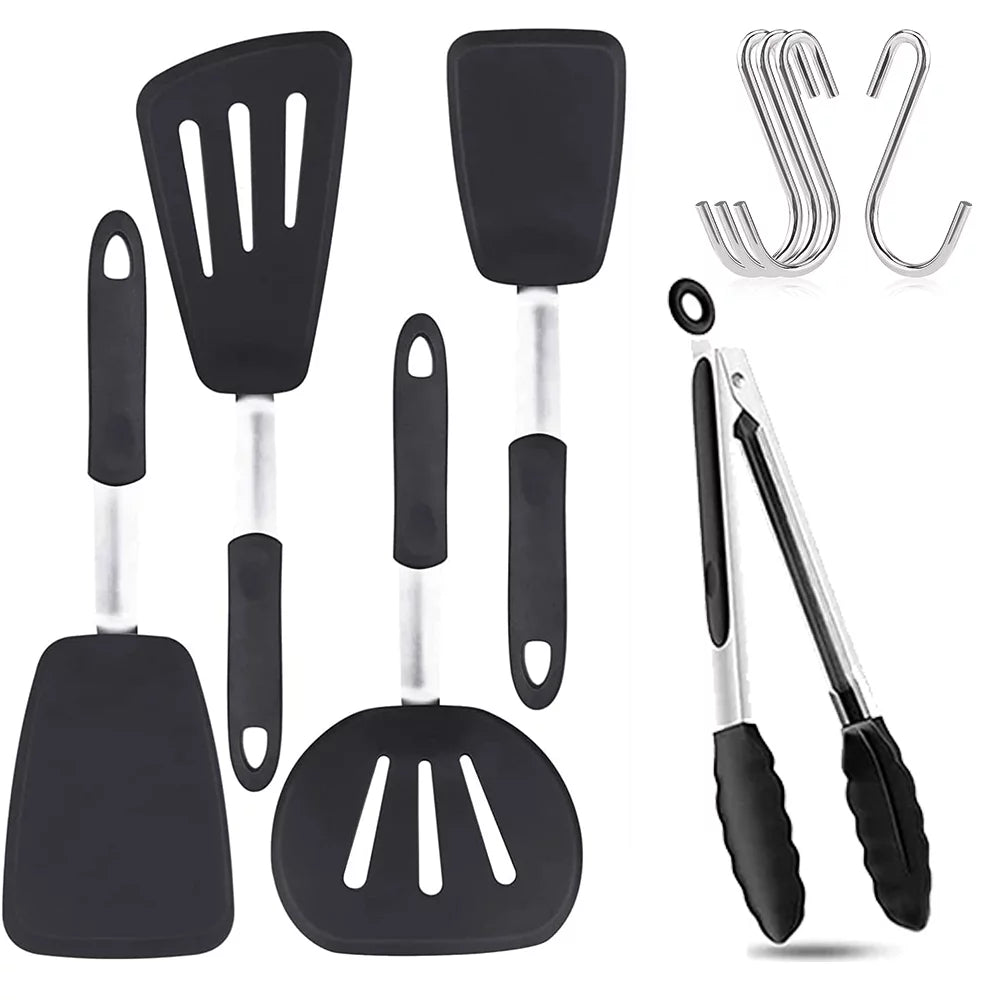 4 Piece Silicone Turner Spatula Set - 600F Heat-Resistant Flexible Rubber Silicone Spatulas - Silicone Cooking Utensil Set - Egg Turners, Pancake Flippers, Kitchen Spatulas
