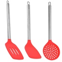 Tureclos Silicone Spatula Set Flexible Slotted Turner Scoop Household Kitchen Cooking Utensil, 3 Set, Red