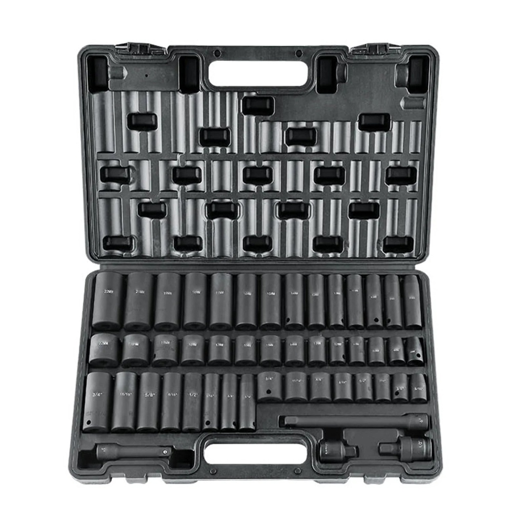 SKYSHALO Impact Sockets Set 48Pcs 6-Point 3/8In Drive Bit Ratchet Tool Kit Case