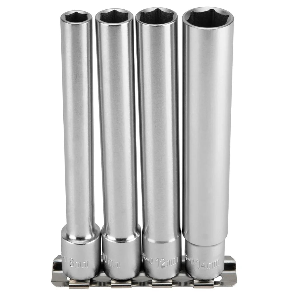 Performance Tool W80602 4Pc 3/8 Drive Met Extra Deep Wall 6Pt Socket Set for Precision Fastening and Durability - Ideal for Automotive and Industrial Applications