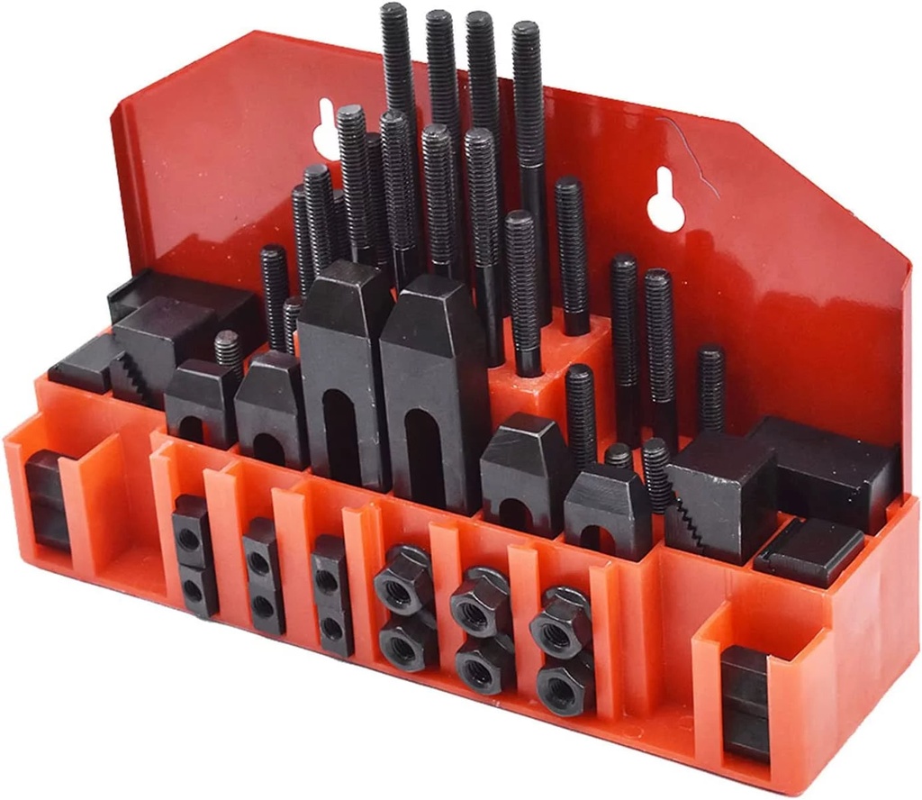 PET-U 58 Pc 7/16 Inch T-Slot Hold down Clamp Clamping Kit Mill Machinist Set Replacement for Bridgeport Milling Machine with Plastic Storage Box (3/8-16)