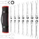 Dsstyles 14-Piece Flex-Head Ratcheting Wrench Set, Sae/Metric Ratchet Wrenches Set,Cr-V Constructed, Chrome Vanadium Steel Combination Ended Standard Kit with Roll-Up Storage Pouch
