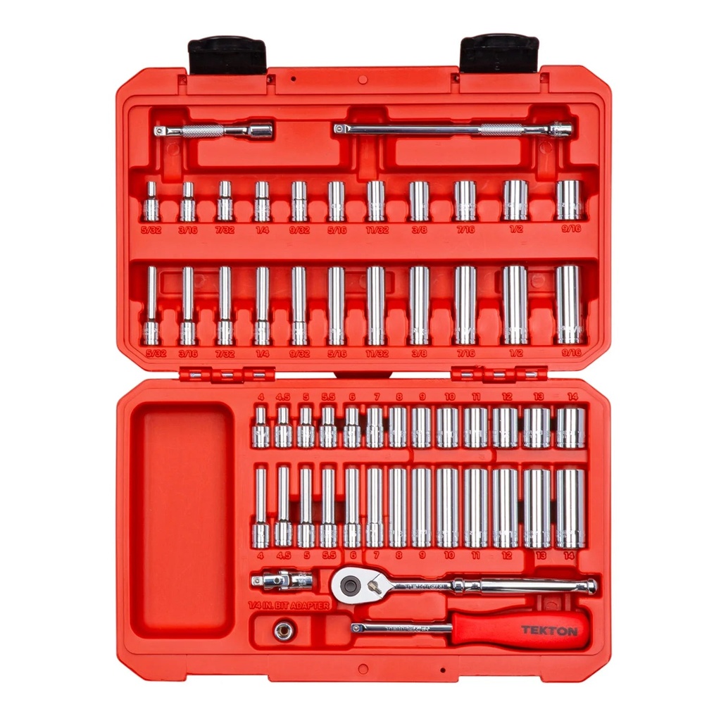 TEKTON SKT05301 1/4 Inch Drive 6 Point 4 to 14 Mm Socket & Ratchet 55 Piece Set