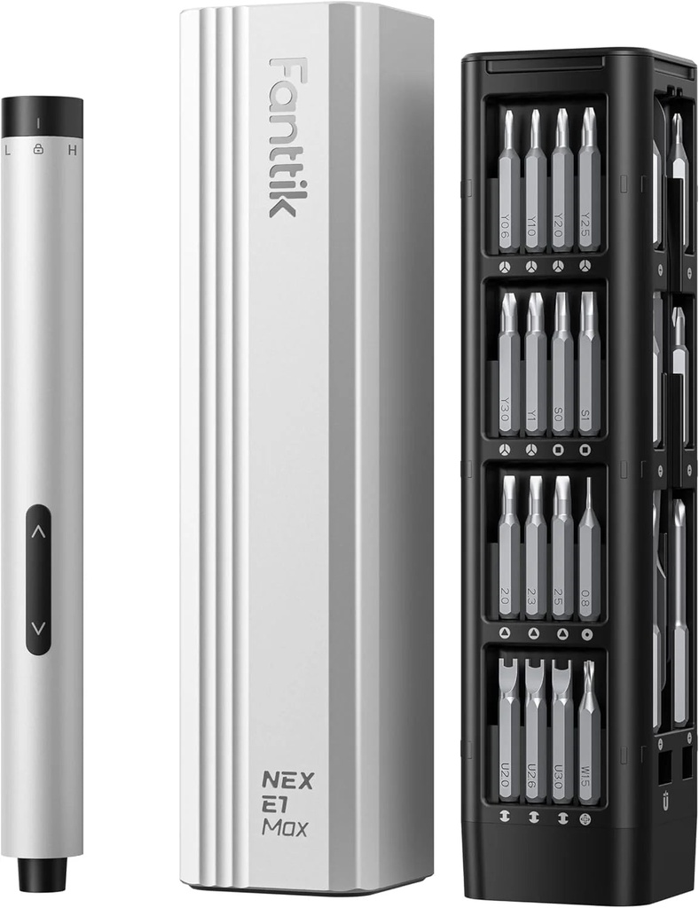 Fanttik E1 Max 3.7V Mini Electric Screwdriver, Precision Electric Screwdriver, 50-In-1 Magnetic Bits, Max 3 N.M, Magnetic Storage, 5/32''Hex, Repair Tool Set for Phone Camera Laptop Watch - Silver