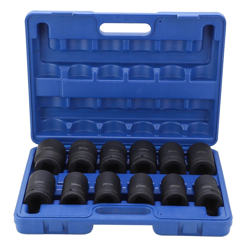 Drive Deep Impact Socket, 12Pcs 24Mm to 41Mm Chrome Vanadium Steel Rive Impact Socket Set for Industrial Supplies for Mechanical Parts