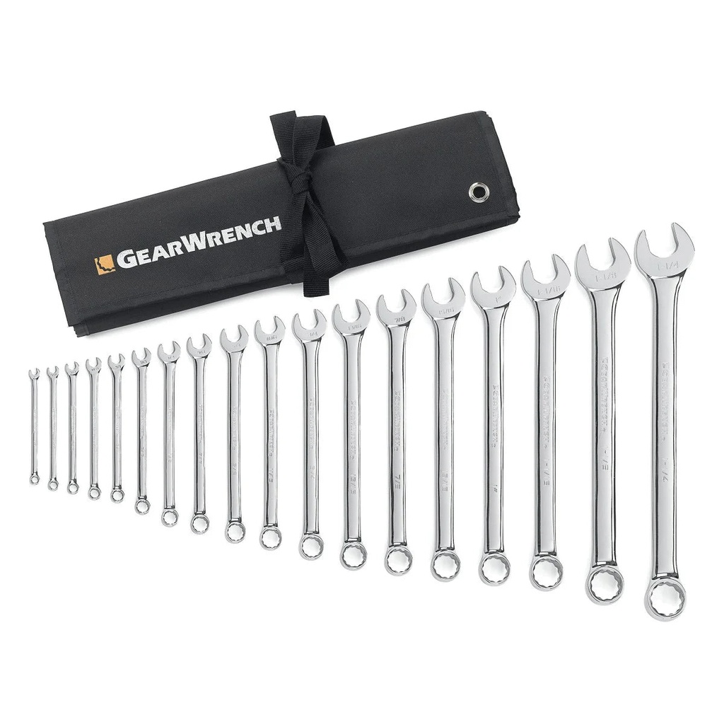Gearwrench 81917 18Pc SAE Long Pattern Combo Non-Ratcheting Wrench Set