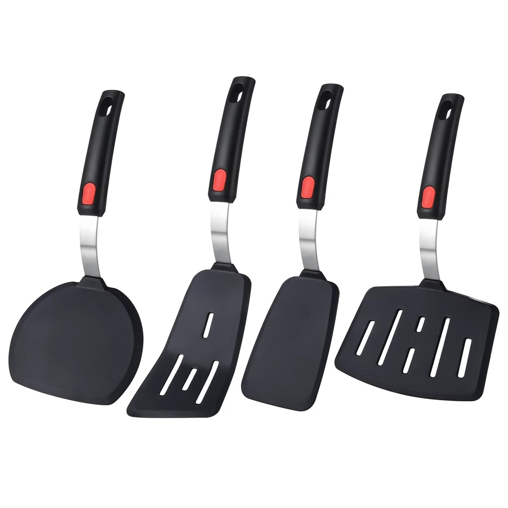 AOWOO Silicone Spatula Turner, 4-Pack Spatulas 600Â°F Heat Resistant Set for Nonstick Cookware, Large Flexible Kitchen Cooking Utensils BPA Free Rubber Egg, Crepe, Pancake, Burger, Fish(Black)