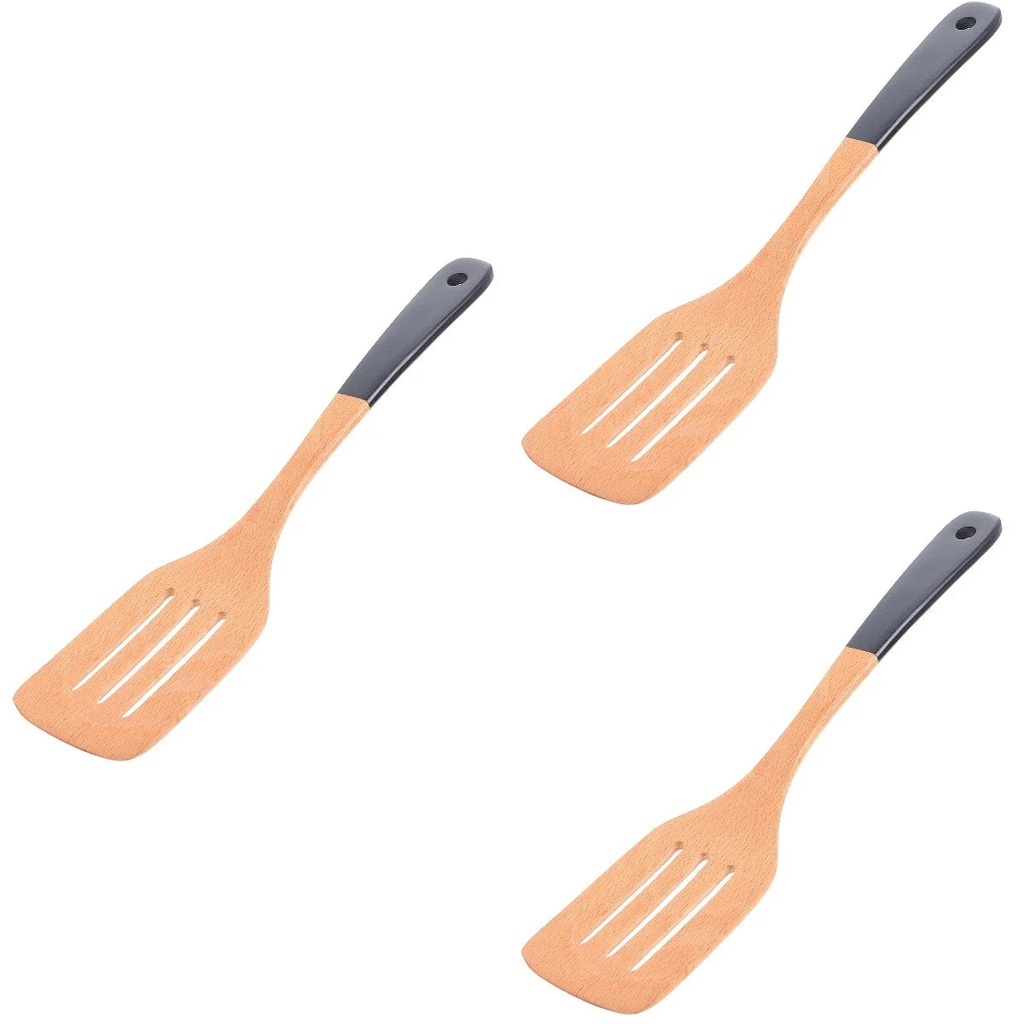 Non Stick Cookware Beech Cooking Spatula Wood Stir Fry Spatulas Flipper Plastic 3 Pieces