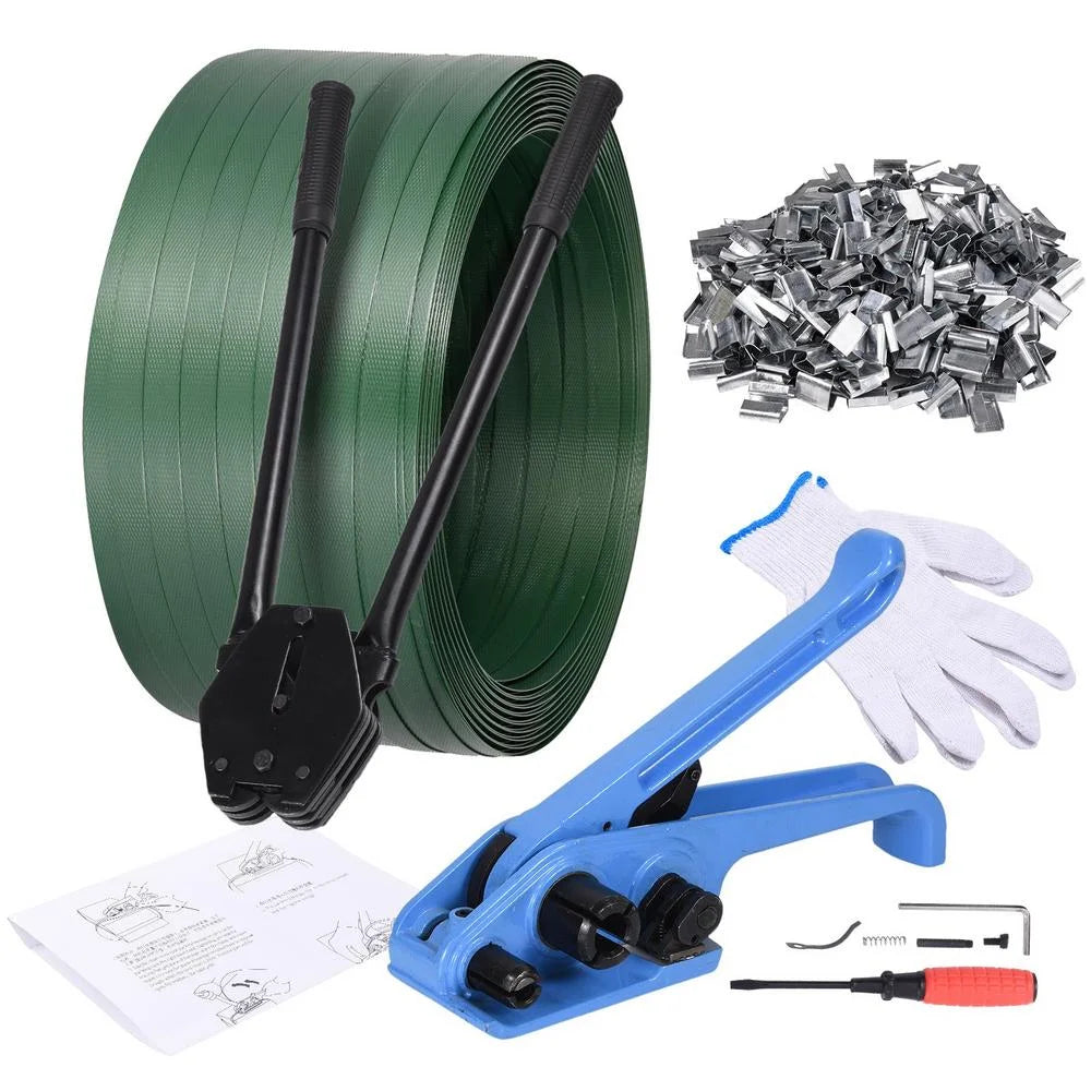 Mulaxen Banding Packaging Pallet Strapping Kit Poly Strapping Tensioner Tool, Banding Sealer Tool, 850Ft X 5/8Inch Length PP Packaging Strapping Banding