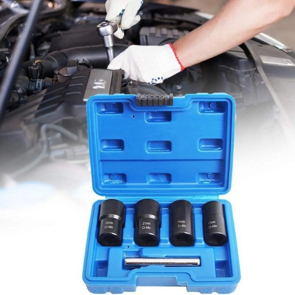1/2-Inch Drive Impact Bolt Nut Removal Extractor Socket Tool Set 17Mm 19Mm 21Mm 22Mm Twist Socket Set Lug Nut Remover Extractor Tool Locking Wheel