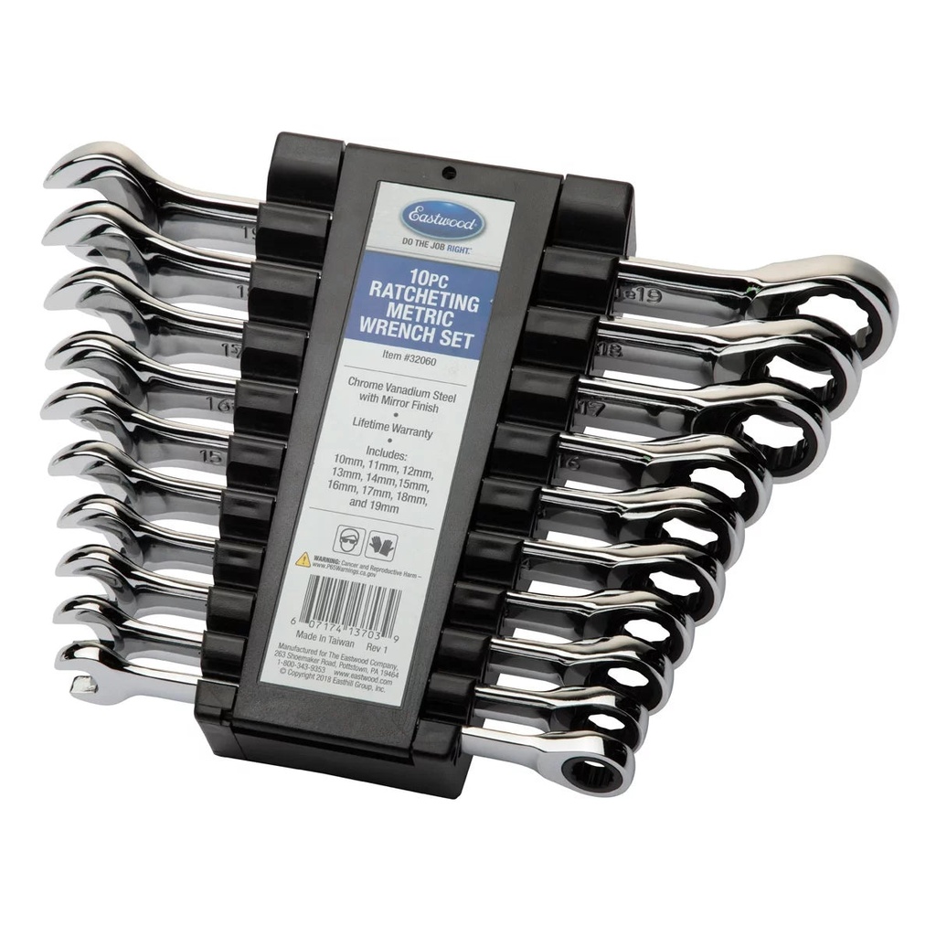 Eastwood 10 Piece Ratcheting Combination Metric Size Wrench Set