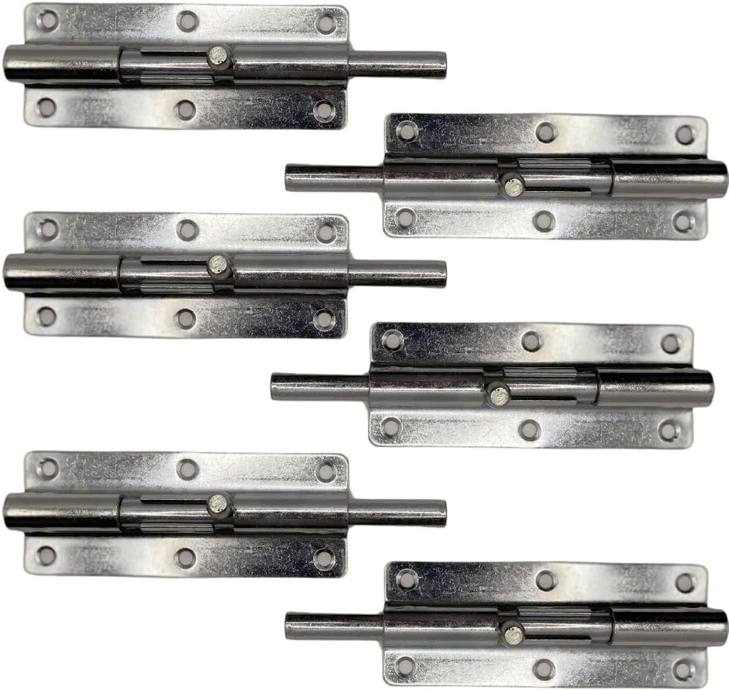 NU-SET 5-3/4 Inch Zinc Plated Sliding Barrel Bolt, Keyless Entry, Easy Installation Door and Gate Latch with Screws, Pack of 6