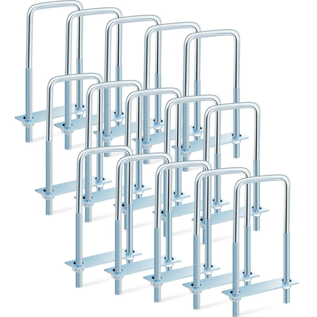 15 Pcs Square U Bolt in Zinc U Bolt Zn, Industrial and Scientific Supplies U Bolts for Boat Trailer Tube, Rectangular Wood and Metal Objects (3/8'' X 3'' X 7'')