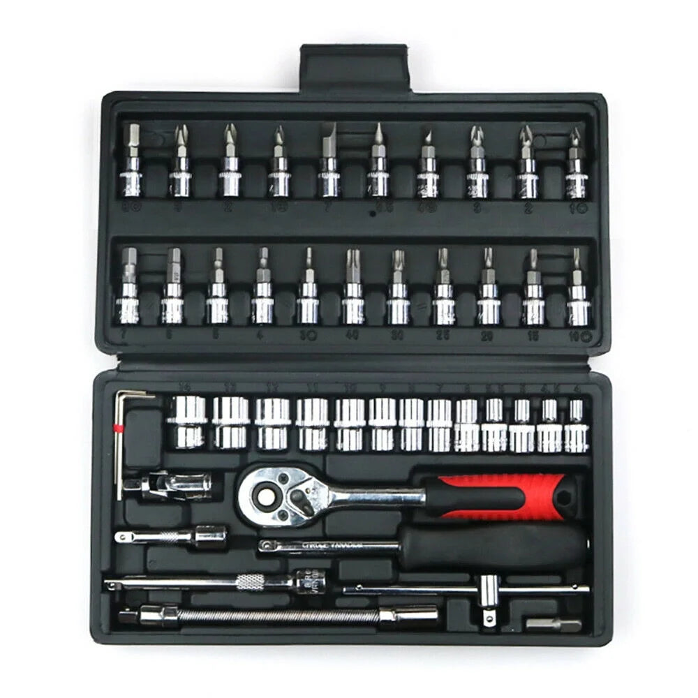 46Pcs 1/4" Metric Socket Set Torx Ratchet Driver Screwdriver Bit Wrench Tool Kit