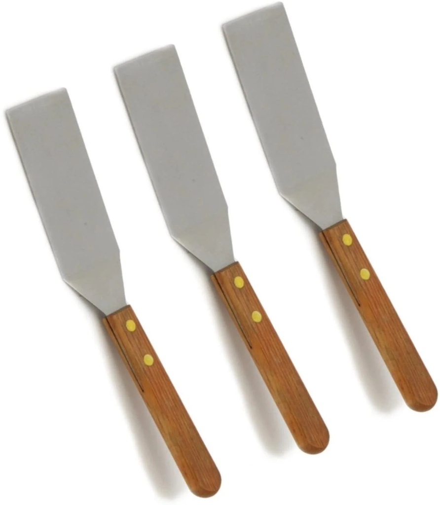 Set of 3, Solid Stainless Steel Blade Cookie Spatula, Wooden Handle, 8-Inch