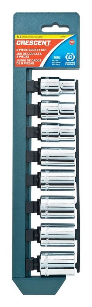 Crescent Assorted Sizes X 1/2 In. Drive Metric 12 Point Socket Set 8 Pc.