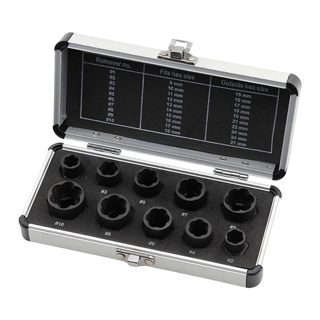 10 Pieces Impact Nut Extractor Damaged Bolt Removal Tool , Fits Heads 9Mm 10Mm 11Mm 12Mm 13Mm 14Mm 15Mm 16Mm 17Mm 19Mm Convenient Sturdy Large Box