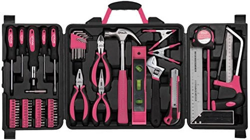 Apollo Tools DT0204P 71 Piece Household Tool Kit with Most Reached for Hand Tools in Storage Case Pink Ribbon