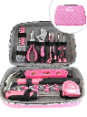 Apollo Tools DT5016P 63 Piece Household Tool Kit in Zippered Case - Pink