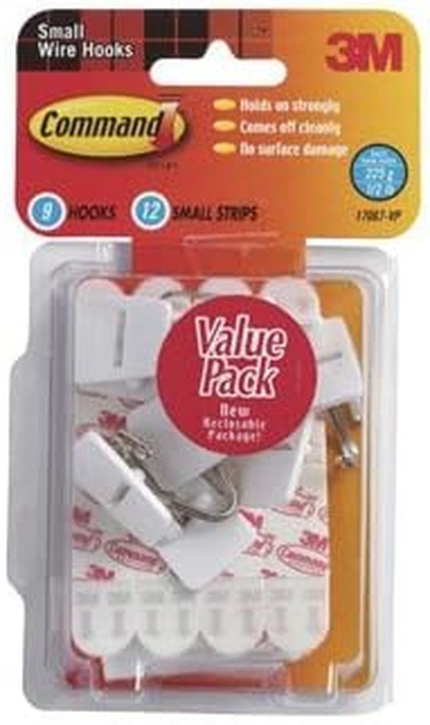 Command Strips 17067-VP Small Command Wire Hooks Value Pack 9 Count