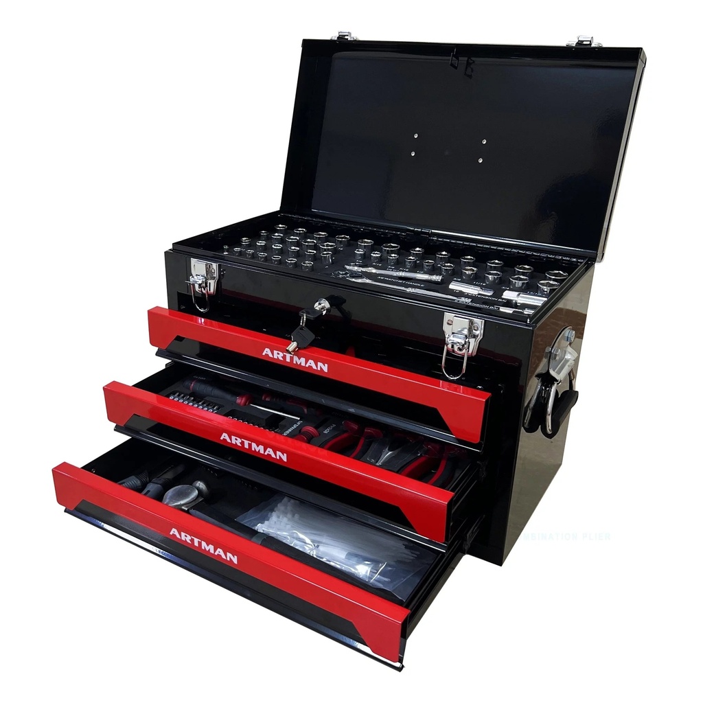 Ufurpie 3-Drawer Tool Set and Mechanic Box with Handle,339 Piece Kits for Adults Mechanics Workshop Maintenance Repair Projects