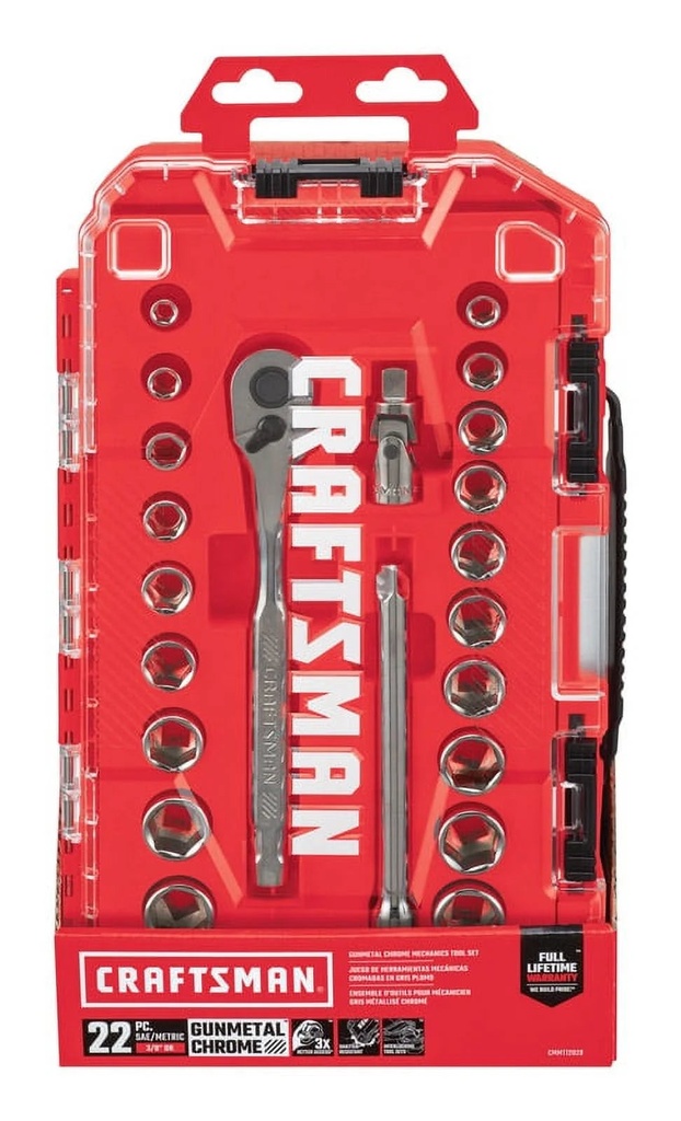 Craftsman CMMT12029 Gunmetal Chrome Mechanics Tool Set, 22-Pieces