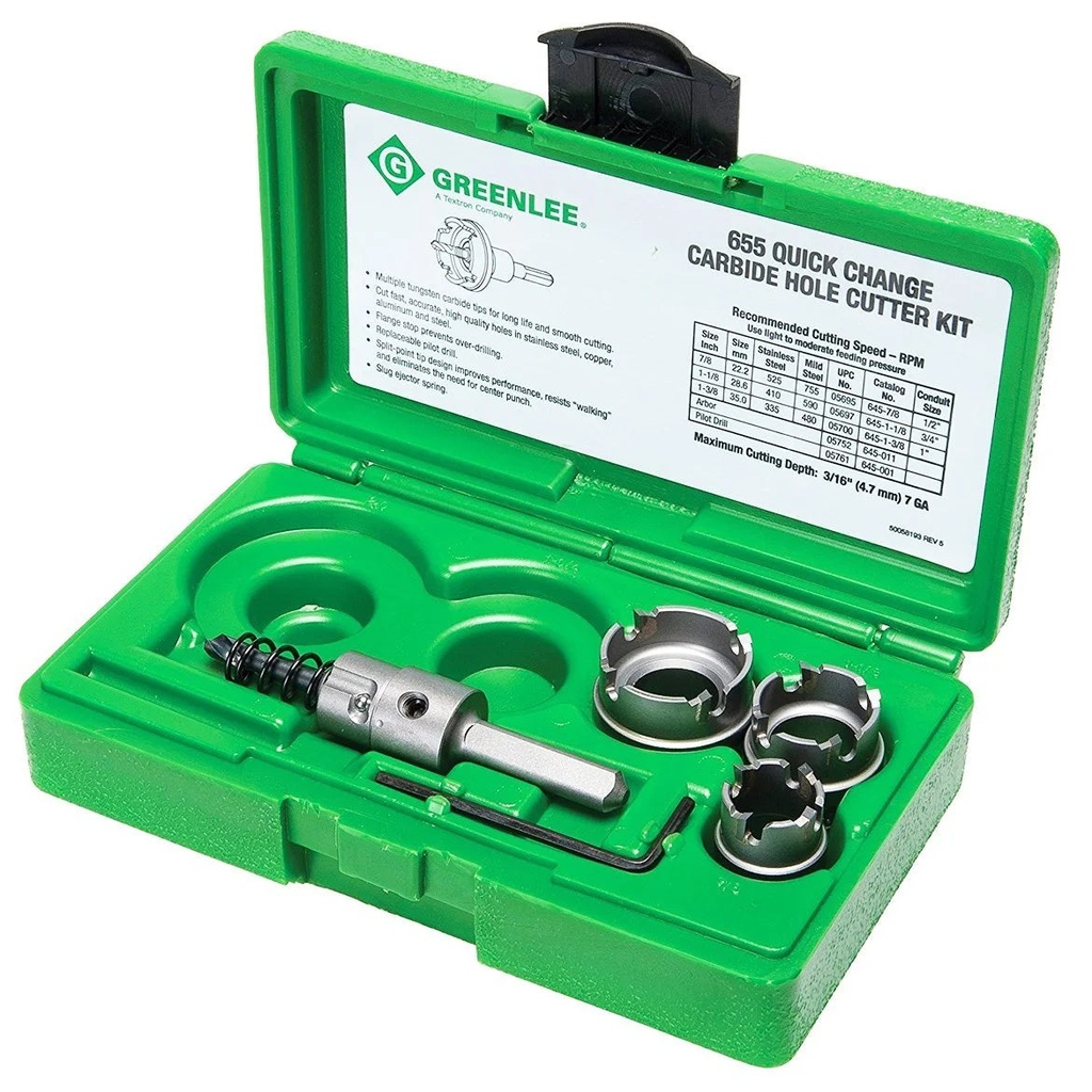 Greenlee 655 Durable Carbide Quick Change Cutter Set for Stainless Steel - 4Pc