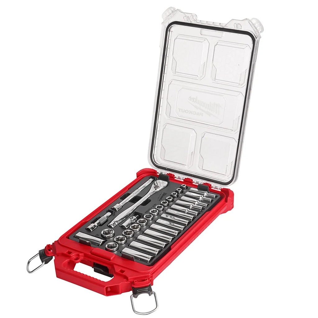 Milwaukee Tool 32Pc 3/8" Metric Ratchet and Socket Set with PACKOUT Low-Profile Compact Organizer