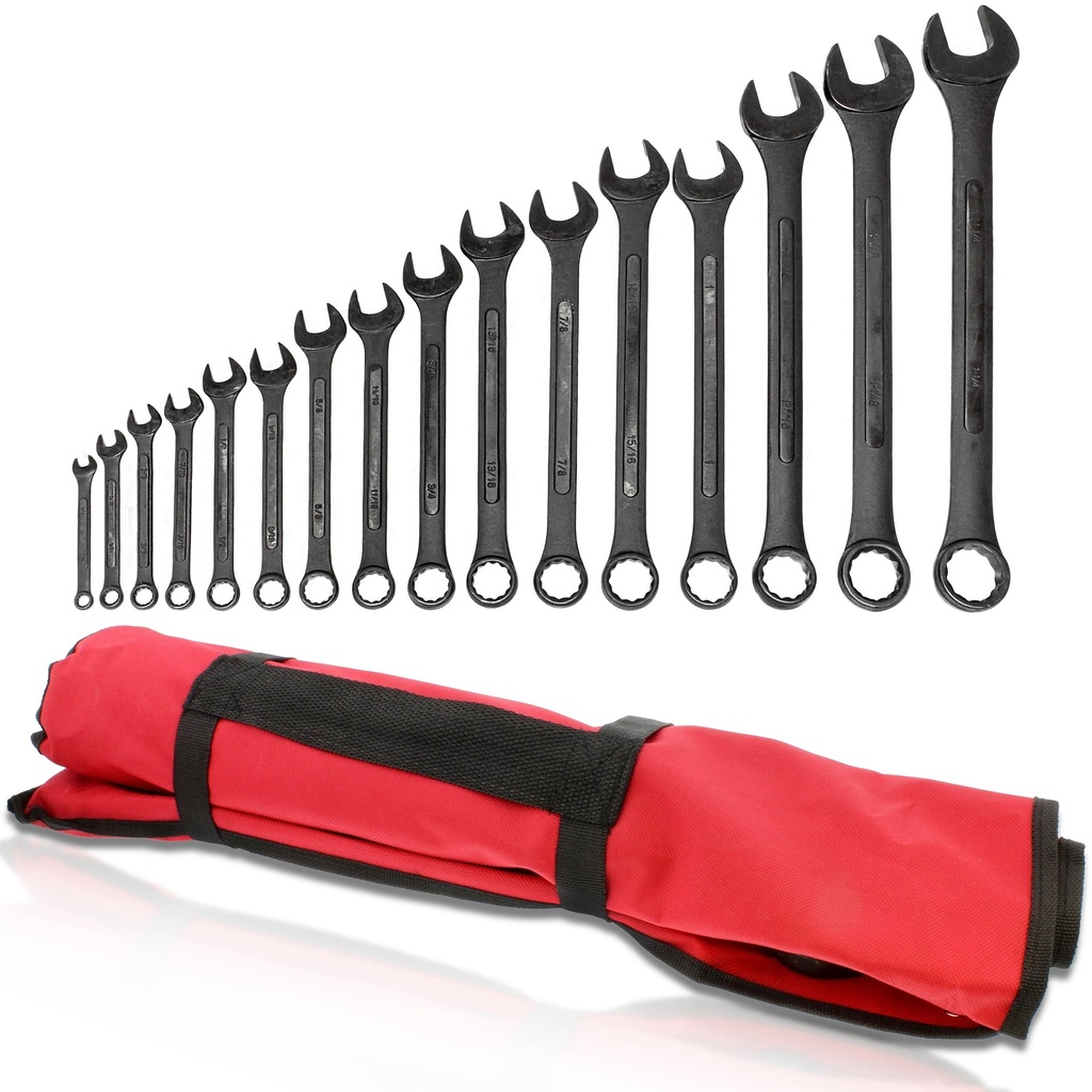 ABN SAE Wrenches Set - 16 Piece Combination Wrenches Set Standard with Roll