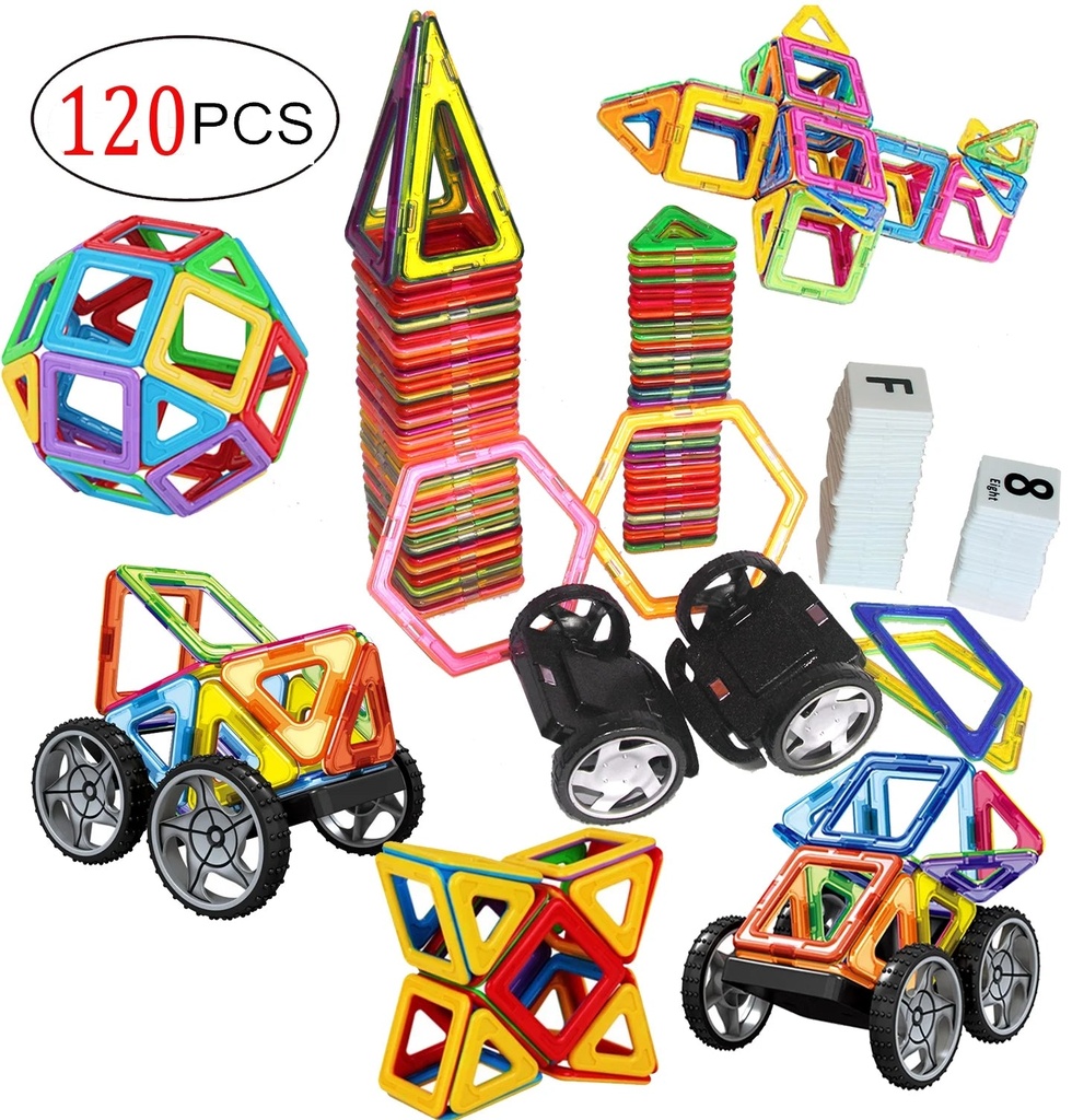 Dreambuildertoy Magnetic Tiles, 120 PCS Creative Magnetic Building Blocks Set, Magnetic Tiles STEM Preschool Educational Construction Kit, Ages Children to Adult 3+