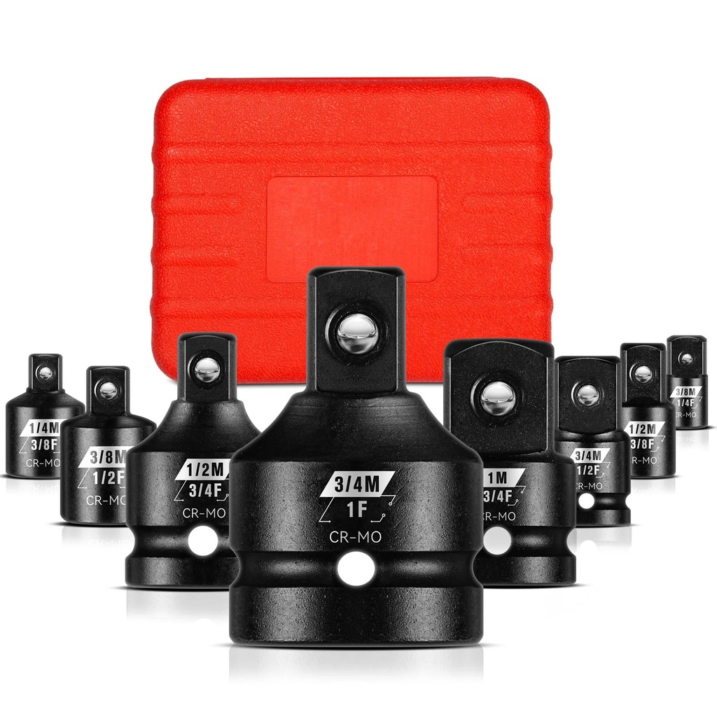 8 Pcs Impact Socket Adapter and Reducer Set, 1/4" 3/8" 1/2" 3/4" Drive Socket Set Adapter with Durable Case