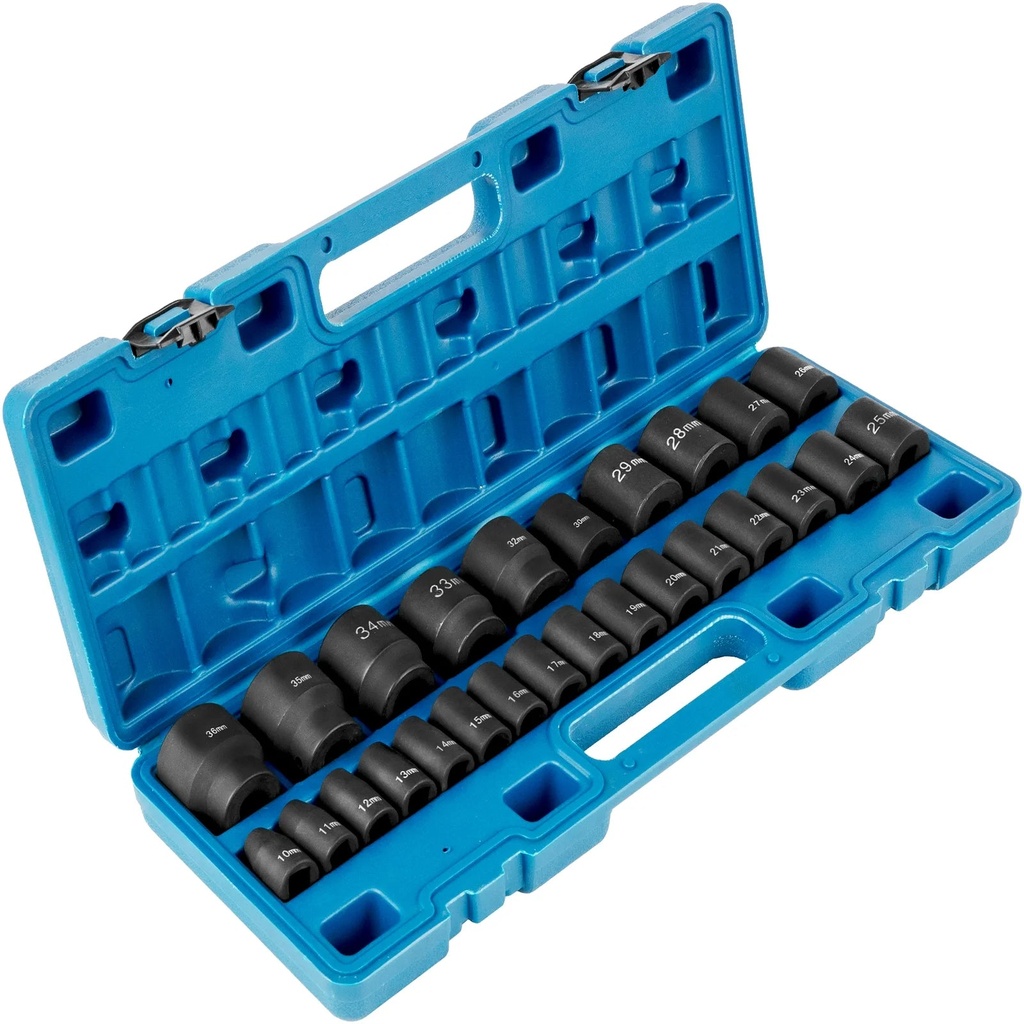 VEVOR Impact Socket Set 1/2 Inches 26 Piece Impact Sockets, Shallow Socket, 6-Point Sockets, Rugged Construction, CR-M0, 1/2 Inches Drive Socket Set Impact Metric 10 Mm - 36 Mm, with a Storage Cage