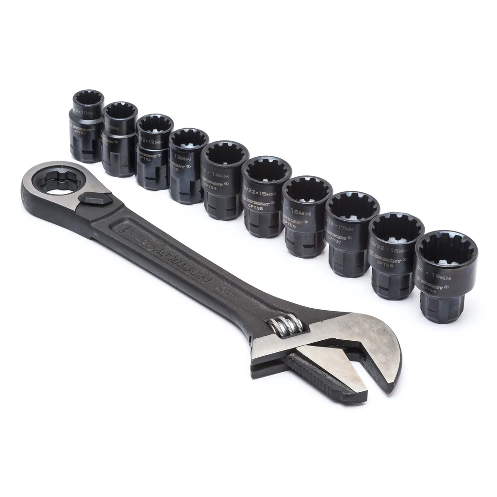Crescent CPTAW8 11 Pc. Pass-Thru X6 Black Oxide Adjustable Wrench and Spline Socket Set