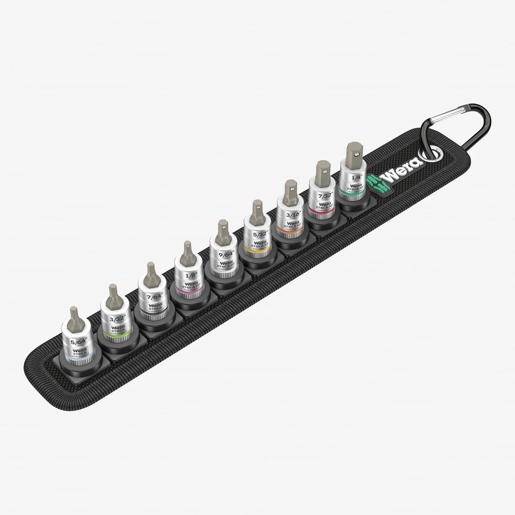 Wera 003884 Belt a Zyklop In-Hex-Plus Bit Socket Set, 1/4" Drive, 9 Pieces - with Holding Function - Imperial