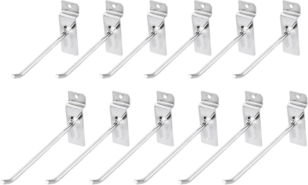 MECCANIXITY 4/6 Inch Slat Wall Hooks, 16Pcs Metal Slat Wall Panel Accessories Slat Board Hanging Hooks Garage Organizers Slat Wall Pegs for Garage Stores Shops Retail Display, Silver